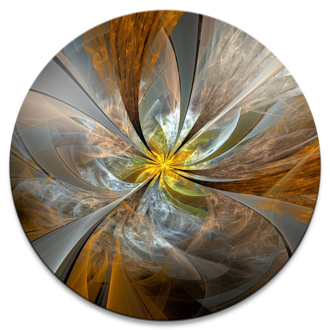 Designart Contemporary Symmetrical Yellow Fractal Flower Large Metal Wall Art Disc